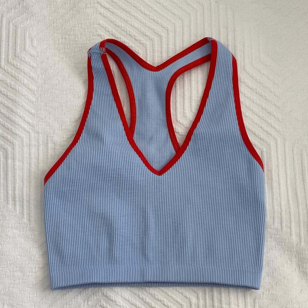 Free people movement Blue and Red Ribbed Crop Top